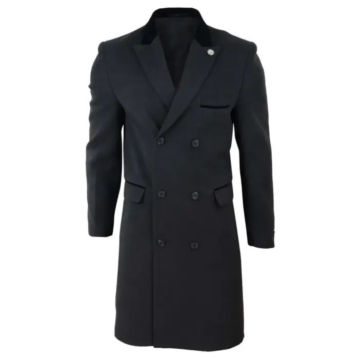 Mens 3/4 Long Double Breasted Overcoat Jacket Wool Coat Peaky Blinders - Image 7