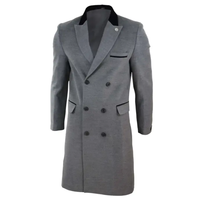 Mens 3/4 Long Double Breasted Overcoat Jacket Wool Coat Peaky Blinders - Image 14