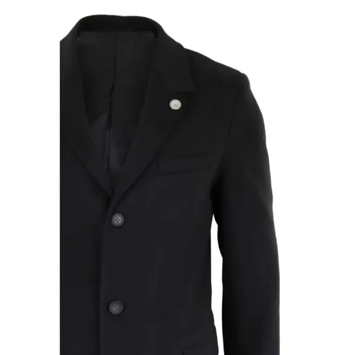 Mens 3/4 Long Overcoat Jacket Wool Feel Coat Blinders Slim Fit - Image 3