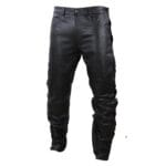 Mens Real Leather Biker Jeans Laced Tassel Western Cowboy Riding Pants Trousers - Image 2