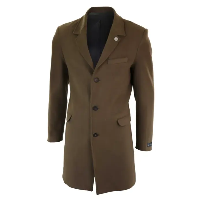 Mens 3/4 Long Overcoat Jacket Wool Feel Coat Blinders Slim Fit - Image 7