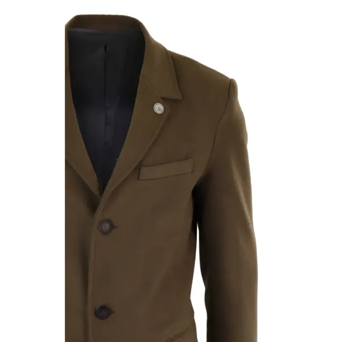 Mens 3/4 Long Overcoat Jacket Wool Feel Coat Blinders Slim Fit - Image 9