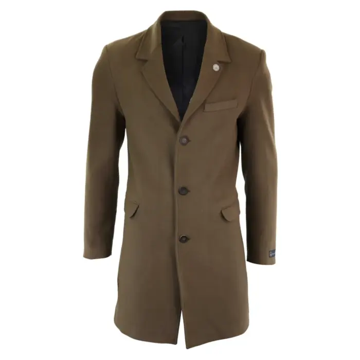 Mens 3/4 Long Overcoat Jacket Wool Feel Coat Blinders Slim Fit - Image 6