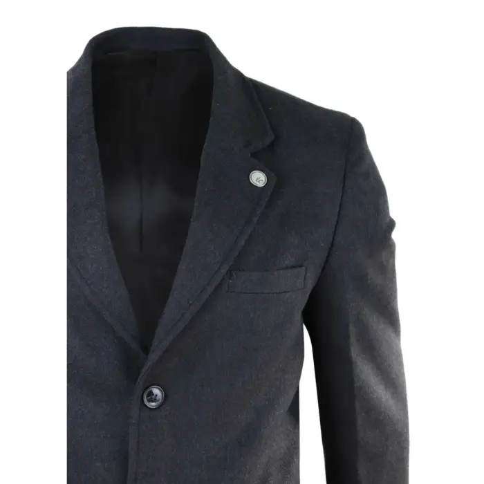Mens 3/4 Long Overcoat Jacket Wool Feel Coat Blinders Slim Fit - Image 14