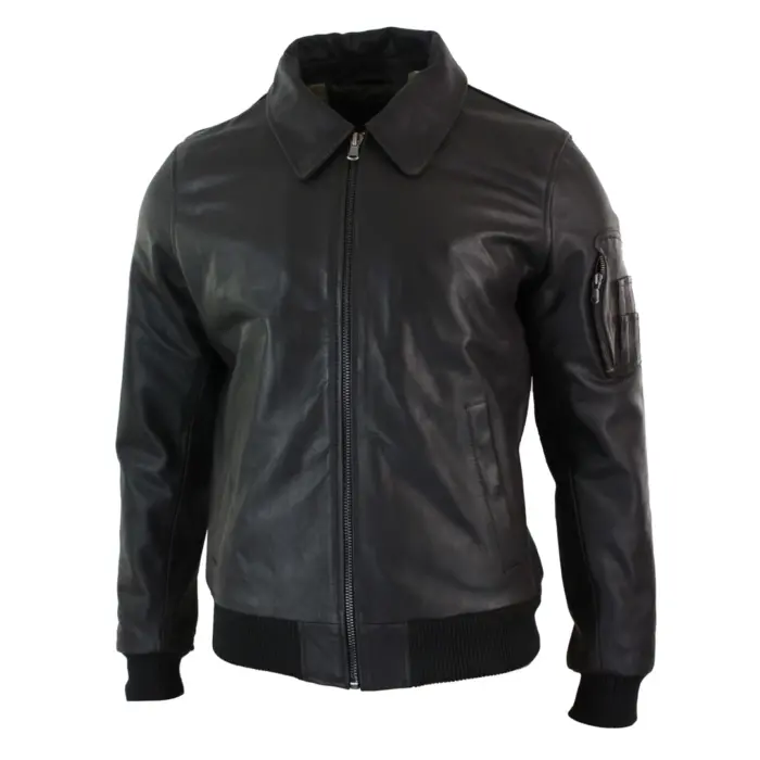 Mens Genuine Real Leather Harrington Bomber MA1 Classic Pilot MOD Jacket - Image 6