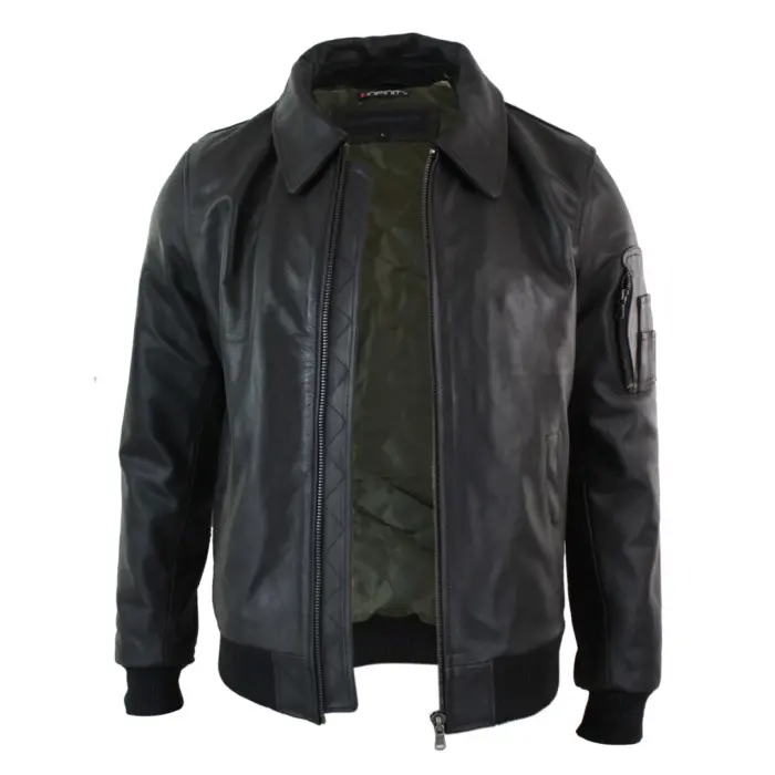 Mens Genuine Real Leather Harrington Bomber MA1 Classic Pilot MOD Jacket - Image 9