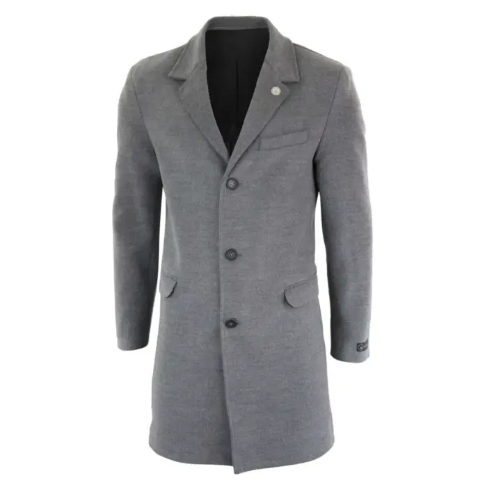 Mens 3/4 Long Overcoat Jacket Wool Feel Coat Blinders Slim Fit - Image 18