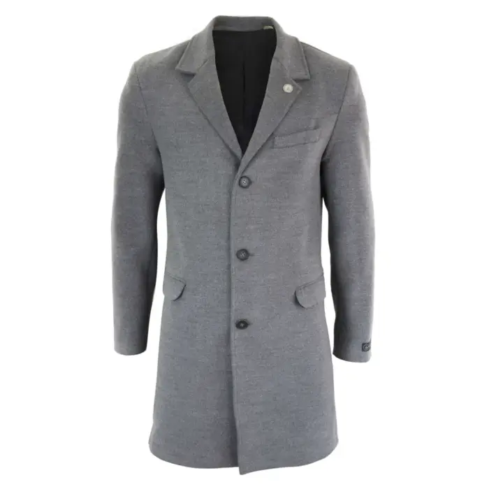 Mens 3/4 Long Overcoat Jacket Wool Feel Coat Blinders Slim Fit - Image 16