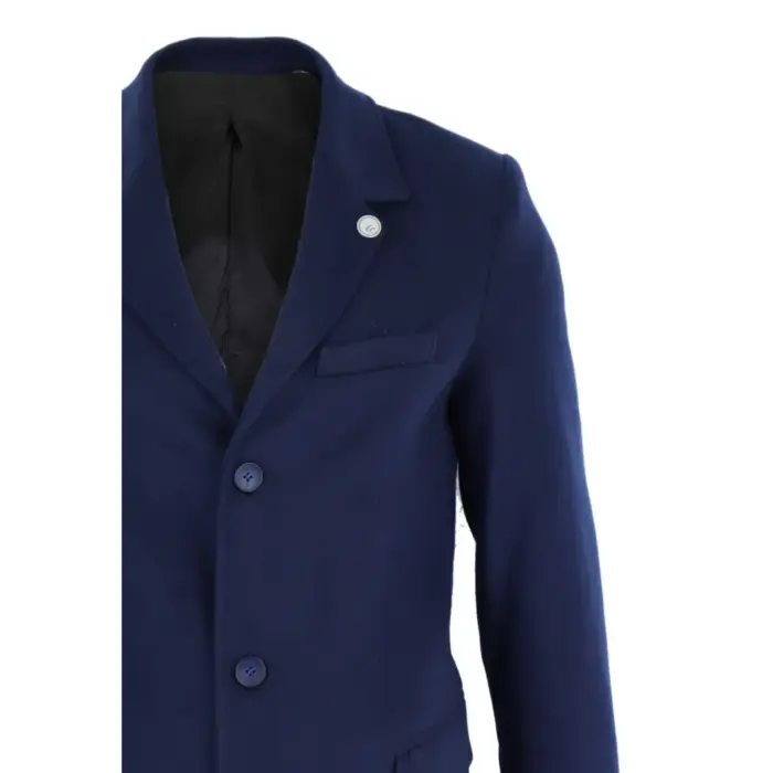 Mens 3/4 Long Overcoat Jacket Wool Feel Coat Blinders Slim Fit - Image 24
