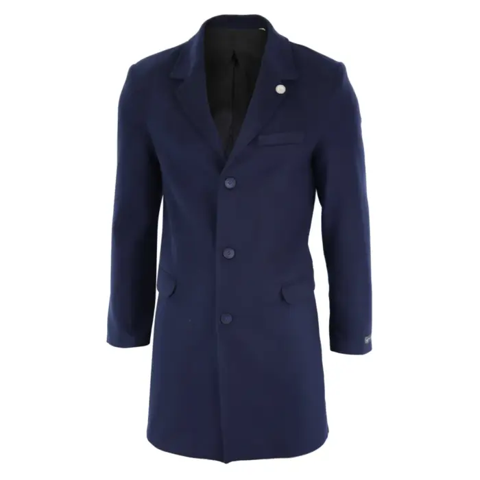 Mens 3/4 Long Overcoat Jacket Wool Feel Coat Blinders Slim Fit - Image 23