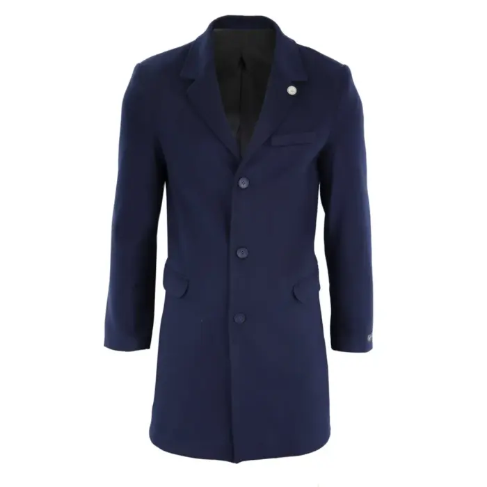 Mens 3/4 Long Overcoat Jacket Wool Feel Coat Blinders Slim Fit - Image 21