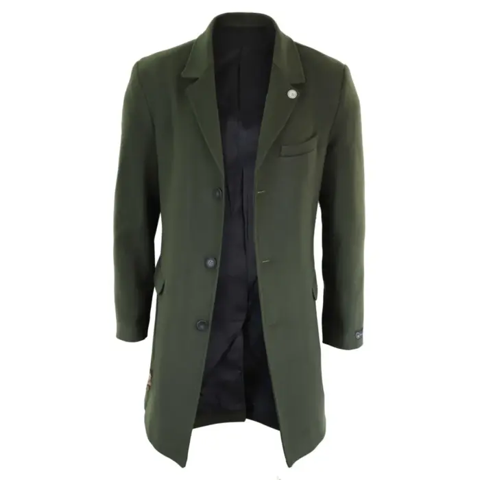 Mens 3/4 Long Overcoat Jacket Wool Feel Coat Blinders Slim Fit - Image 28