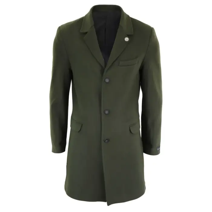 Mens 3/4 Long Overcoat Jacket Wool Feel Coat Blinders Slim Fit - Image 26