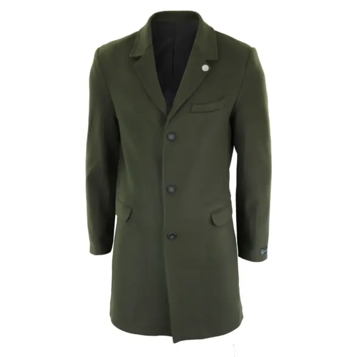 Mens 3/4 Long Overcoat Jacket Wool Feel Coat Blinders Slim Fit - Image 27