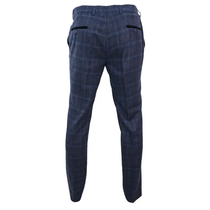 Mens Navy Blue Grey Charcoal Tweed Check Trousers Peaky Blinders Vintage - Image 4