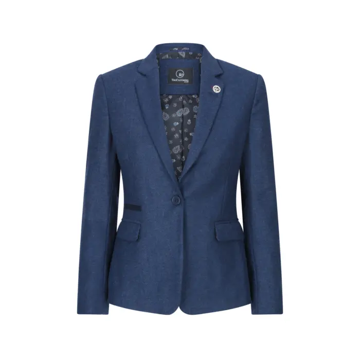 Womens Tweed Herringbone Blazer Jacket Waistcoat Navy Blue 1920s Vintage - Image 1