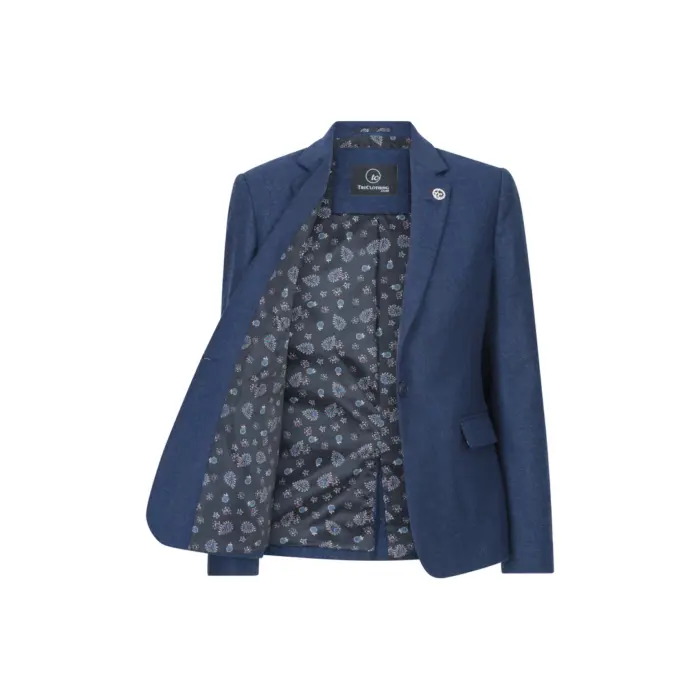 Womens Tweed Herringbone Blazer Jacket Waistcoat Navy Blue 1920s Vintage - Image 2