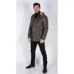 Mens Real Leather Hood Duffle Safari Jacket Long 3/4 Fur Washed Vintage Brown - Image 2