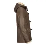 Mens Real Leather Hood Duffle Safari Jacket Long 3/4 Fur Washed Vintage Brown - Image 6