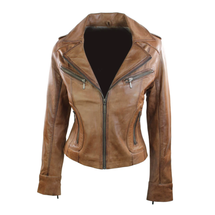 Ladies Women Real Leather Biker Rock Purple Red Slim Fit Jacket - Image 37