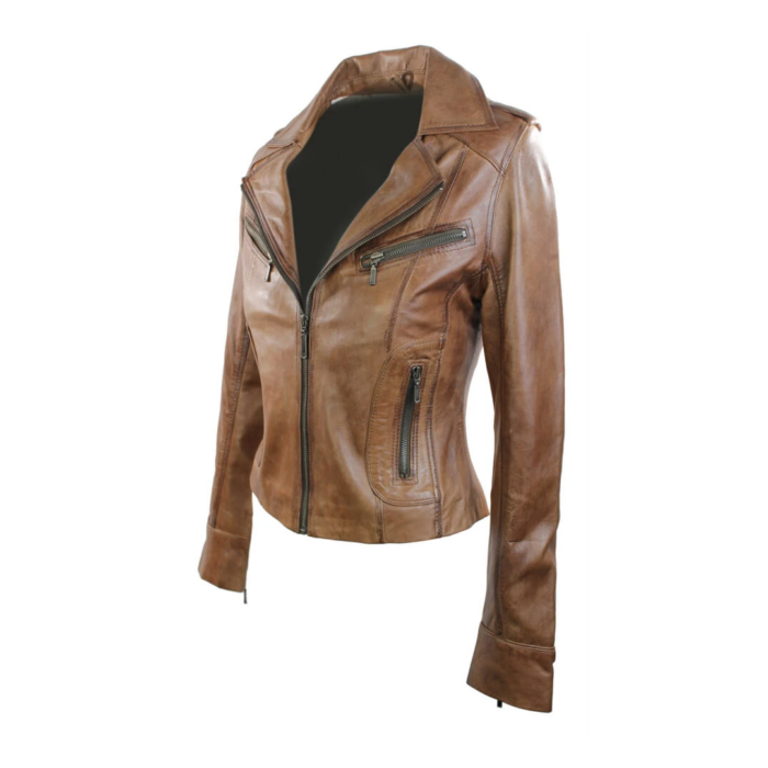 Ladies Women Real Leather Biker Rock Purple Red Slim Fit Jacket - Image 38