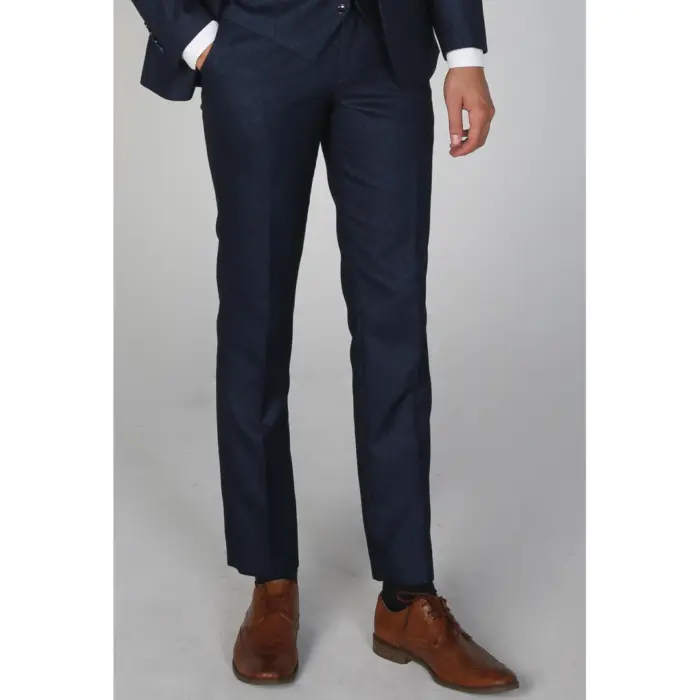 Mens Navy Blue Suit Trousers Birdseye Suit Wedding Prom Formal Smart Classic - Image 1