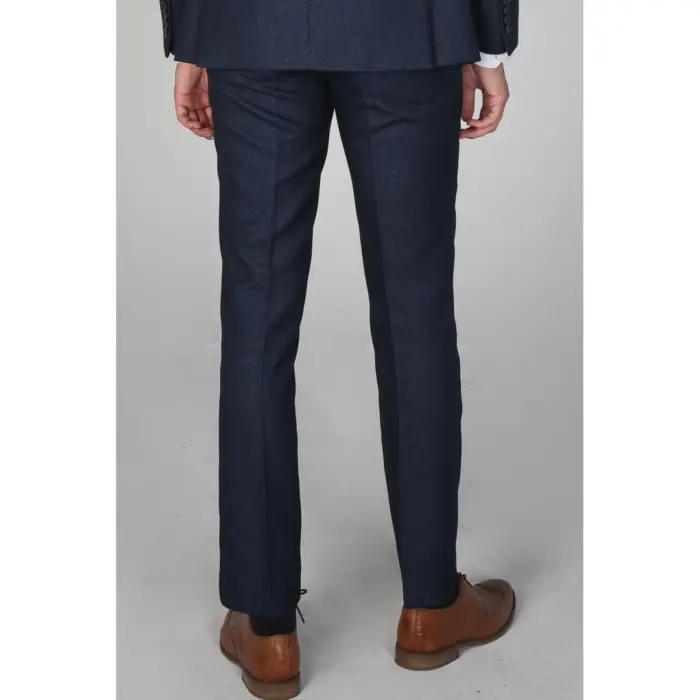Mens Navy Blue Suit Trousers Birdseye Suit Wedding Prom Formal Smart Classic - Image 2