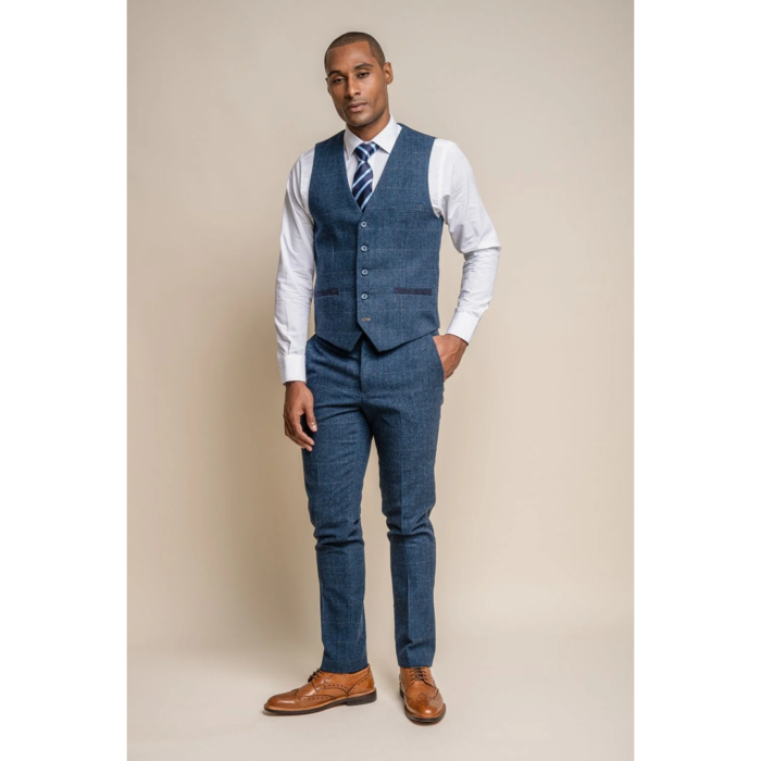 Mens Waistcoat Navy Blue Gilet Tweed Check 1920's Blinders Tailored Fit Vintage - Image 2