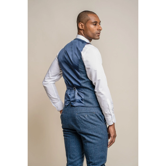 Mens Waistcoat Navy Blue Gilet Tweed Check 1920's Blinders Tailored Fit Vintage - Image 5
