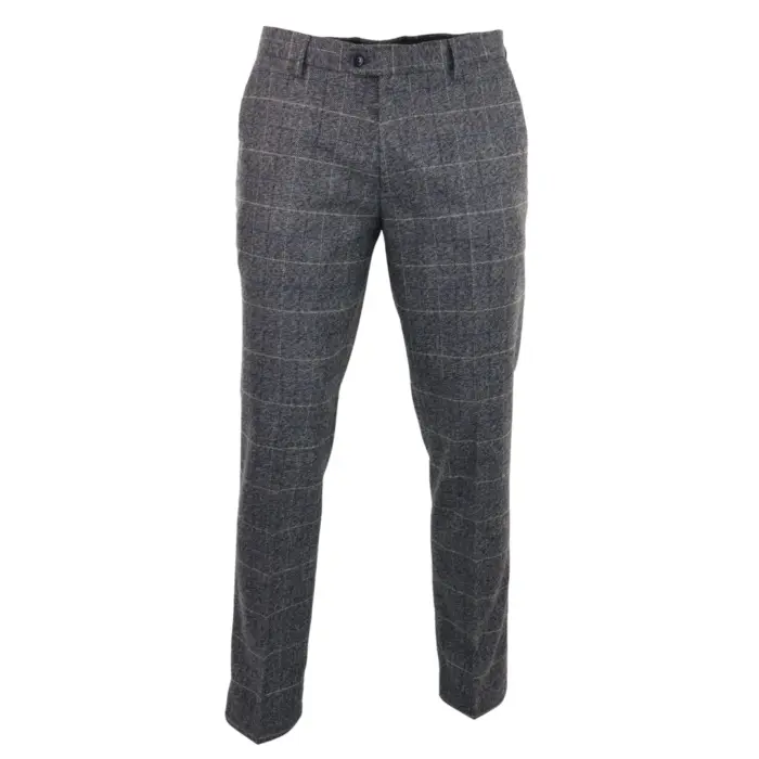 Mens Blue Herringbone Tweed Trousers Vintage Tailored Fit Grey Blue Wedding - Image 5