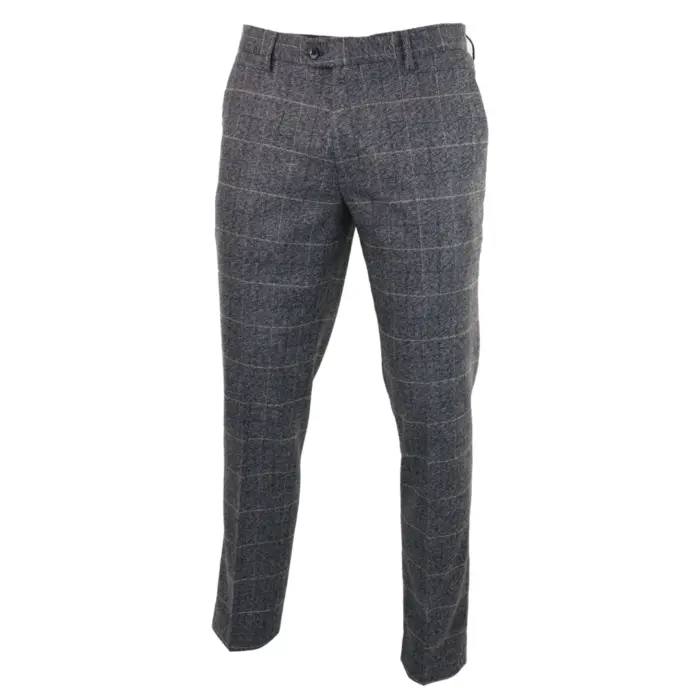 Mens Blue Herringbone Tweed Trousers Vintage Tailored Fit Grey Blue Wedding - Image 6