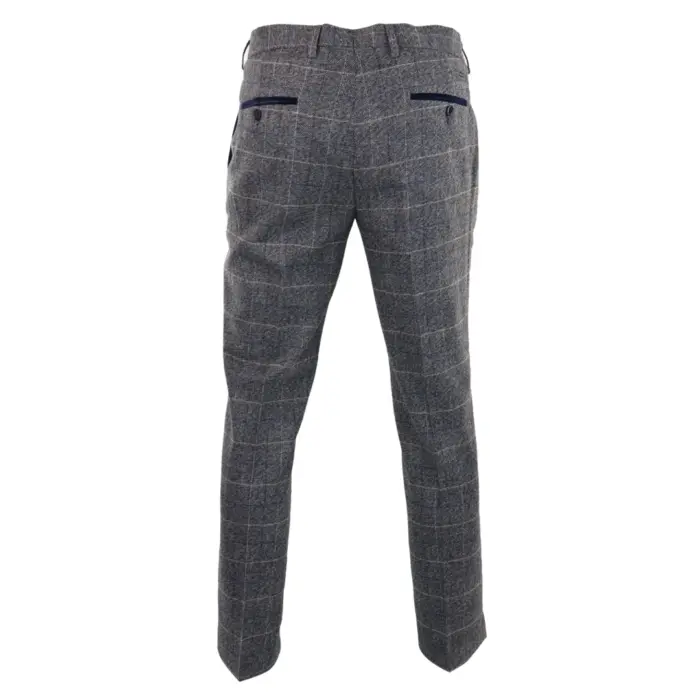 Mens Blue Herringbone Tweed Trousers Vintage Tailored Fit Grey Blue Wedding - Image 7