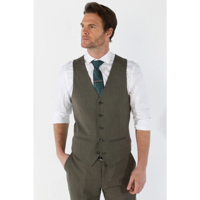 Men's Waistcoat Sage Green Tailored Fit Summer Wedding Vest - Image 1