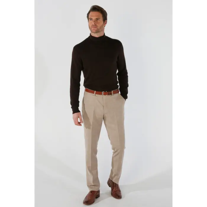 Men's Trousers Beige Summer Wedding Pants - Image 1