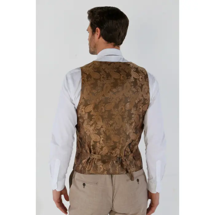 Men's Waistcoat Beige Tailored Fit Summer Wedding Vest - Image 2