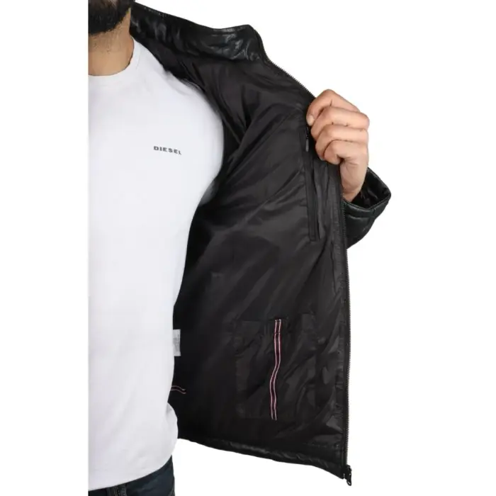 Men's Puffer Quilted Real Leather Jacket Hooded Casual - Image 3