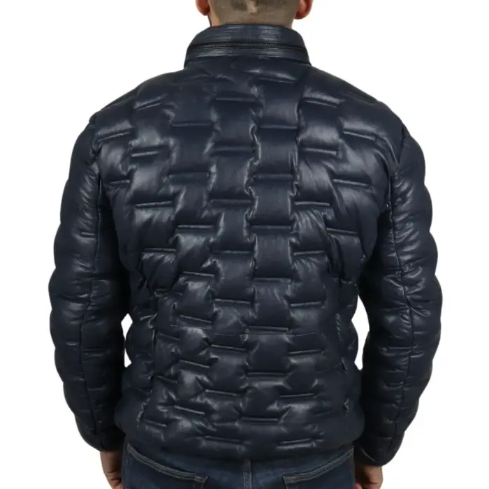 Men's Puffer Quilted Real Leather Jacket Casual Waist Length - Image 15