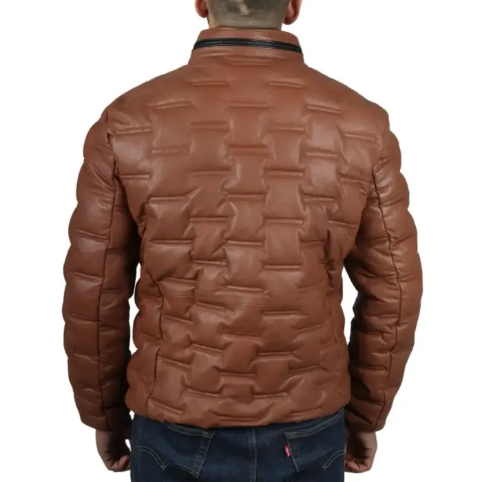 Men's Puffer Quilted Real Leather Jacket Casual Waist Length - Image 23