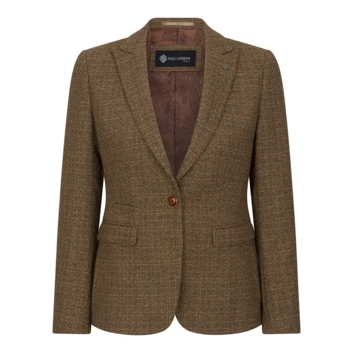 Women's Blazer Brown Tweed Tailored Fit Formal Jacket - Image 1