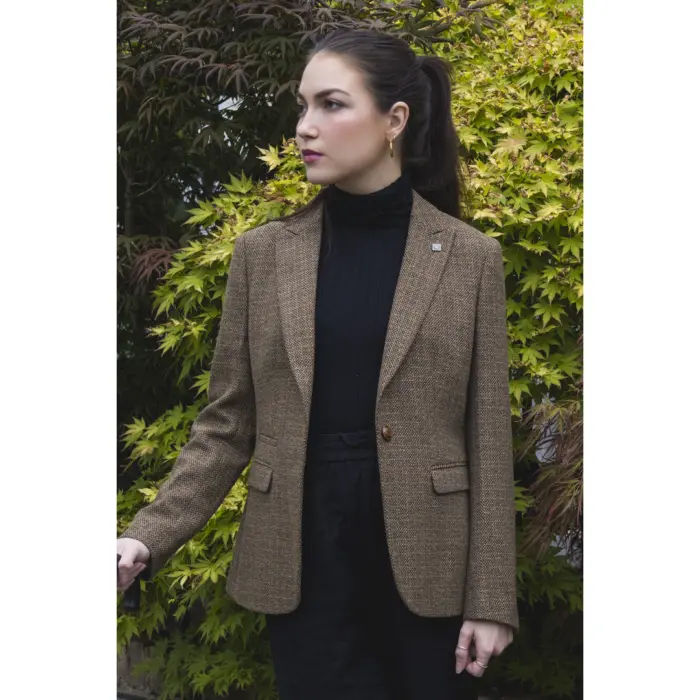 Women's Blazer Brown Tweed Tailored Fit Formal Jacket - Image 2
