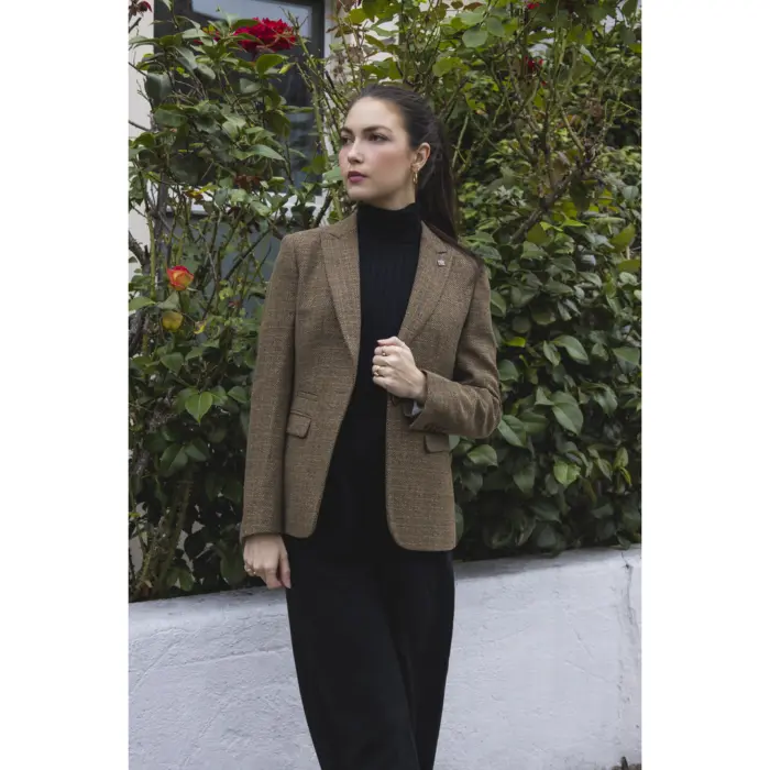 Women's Blazer Brown Tweed Tailored Fit Formal Jacket - Image 6