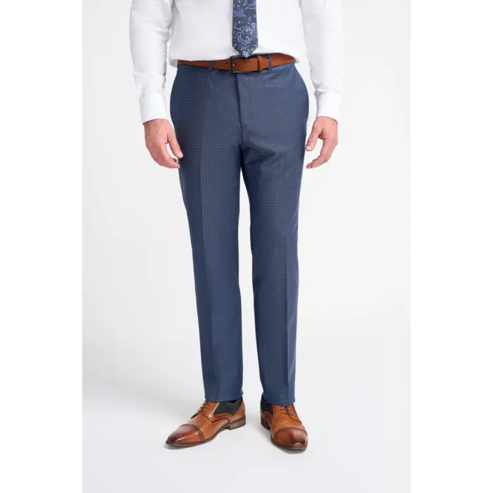 Men's Trousers Navy Check Formal Suit Pants - Image 1