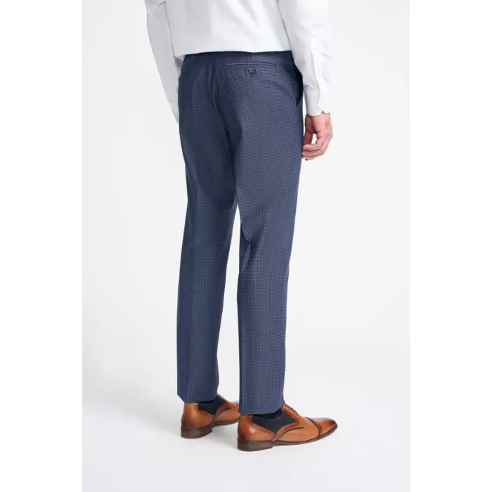 Men's Trousers Navy Check Formal Suit Pants - Image 2