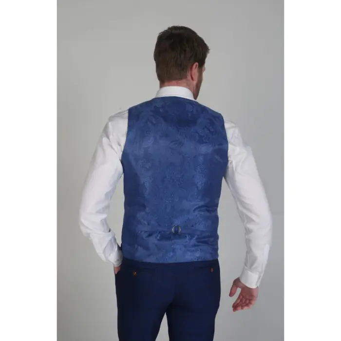 Navy Prince Of Wales Check Waistcoat for Weddings Prom - Image 2