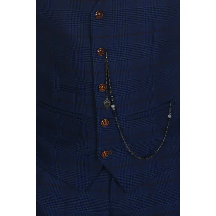 Navy Prince Of Wales Check Waistcoat for Weddings Prom - Image 3