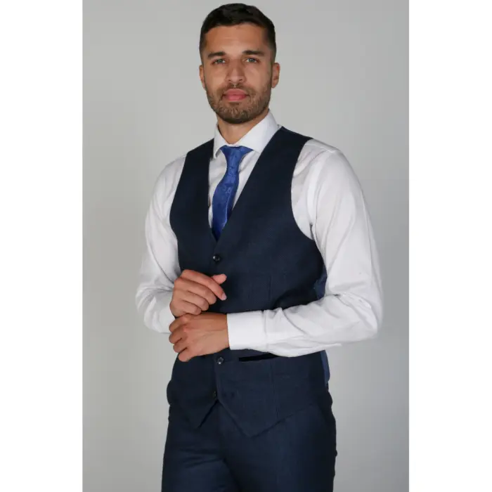 Arthur - Men's Birdseye Navy Formal Waistcoat - Image 1