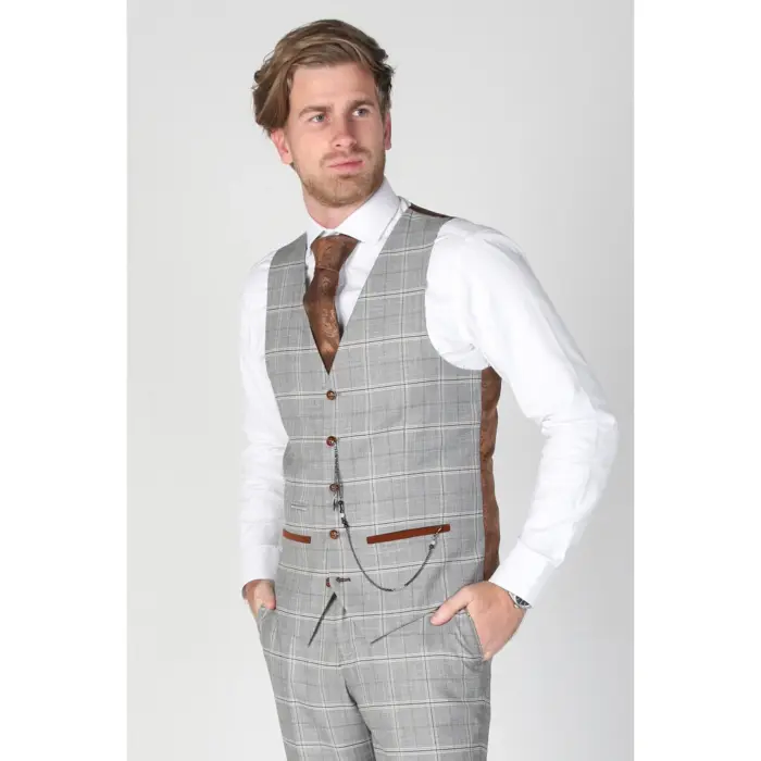 Francis - Men's Grey Check Waistcoat Office Wedding - Image 1