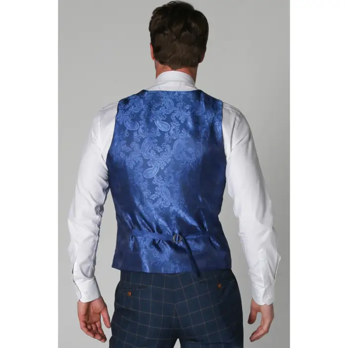 Men's Blue Waistcoat Check Formal Wedding Prom - Image 2
