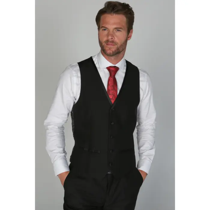 Regent - Men's Black Waistcoat Wedding Prom - Image 1