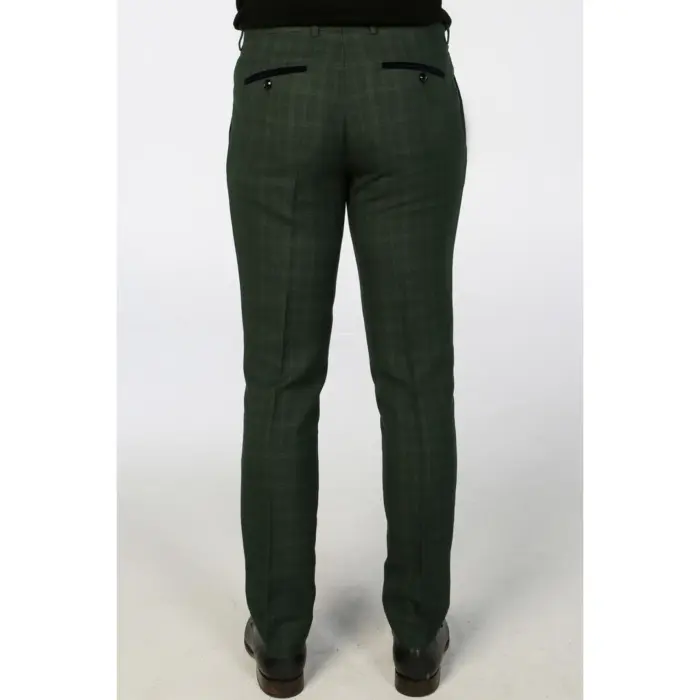 Men's Trousers Green Checked Formal Suit Pants - Image 2
